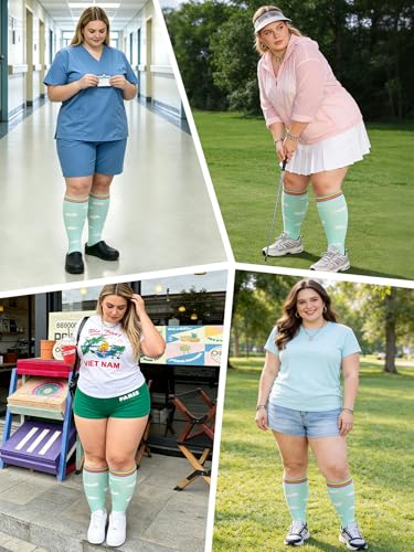 Image of LOUSGUTA Open Toe Plus Size Compression Socks for Women & Men 15-20 mmhg Toeless Wide Calf Compression Support Knee High Socks