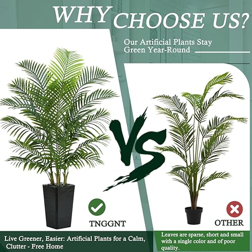 Image of Artificial Palm Tree:5FT Tall Fake Areca Palm Plant (Black Planter)