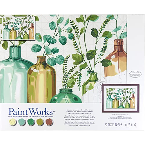 Image of PaintWorks 73-91856 Mixed Greens Paint by Number Kit for Adults and Kids, 20 inch x 14 inch, Multicolor, 12pcs