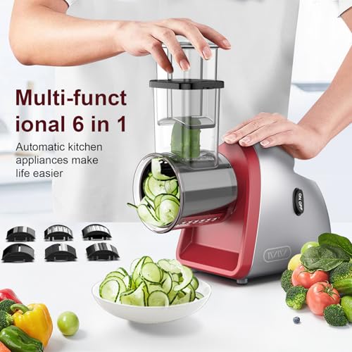 Electric Cheese Grater with 6 Different Blade Shapes for Home Kitchen Use, 250W Electric Cheese Slicer for Vegetables, Fruits, Cheeses, Grey - Image 2