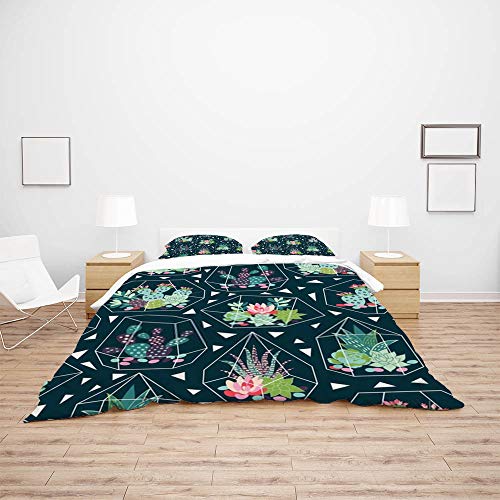 Parure de lit polyester simple 3 pièces avec housse motif géométrique vert