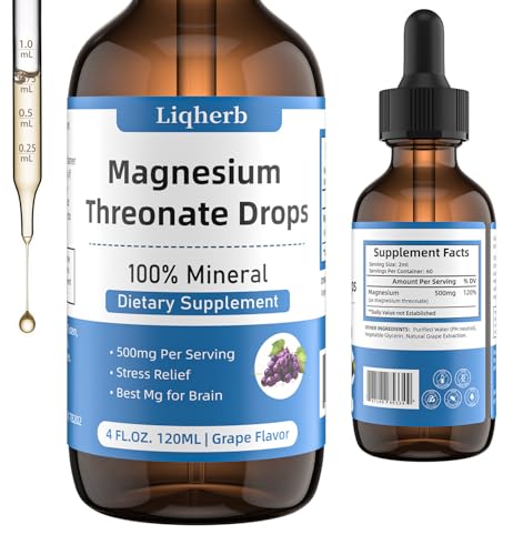 Magnesium L-Threonate Liquid Drops 500mg for Adults & Kids Vegetarian Glycerin Base Tincture for Brain Health Memory Focus & Sleep Non-GMO Gluten-Free Sugar-Free 4 Fl Oz (60 Servings)