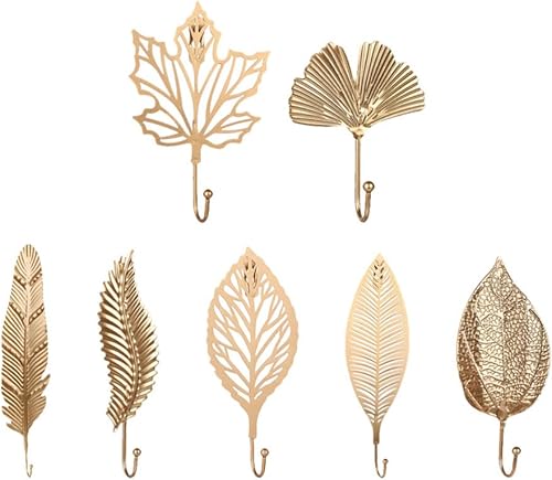7 ganchos de metal en forma de hoja, ganchos decorativos de pared, soporte para llaves de hierro, colgador de abrigos, ganchos para bolsos, armario,