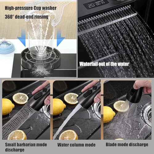 Évier de cuisine en acier inoxydable avec robinet extractible et affichage digital de température
