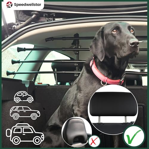 Speedwellstar Auto Hundetrenngitter Kofferraum universal verstellbar Robustes Metallgitter Kopfstützenbefestigung extra stabil