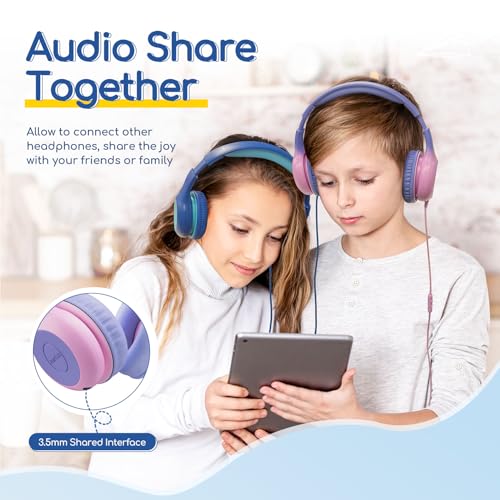 Image of EarFun K1 Kids Headphones Wired with Microphone, Typc-C, 85 /94dB Volume Limit Headphones for Kids, Portable Wired, Stereo Sound, Foldable Headset for Tablet /iPad /Kindle (Gradient Violet)