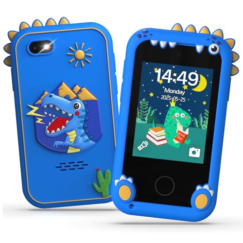 Fippesax Kinder Handy Smartphone Spielzeug, Kinderkamera 2,8' Handy für Mädchen Jungen, 20 lernspiele, Dualkamera, 8GB SD Karte, MP3 Player 3-9 Jahre, Blau