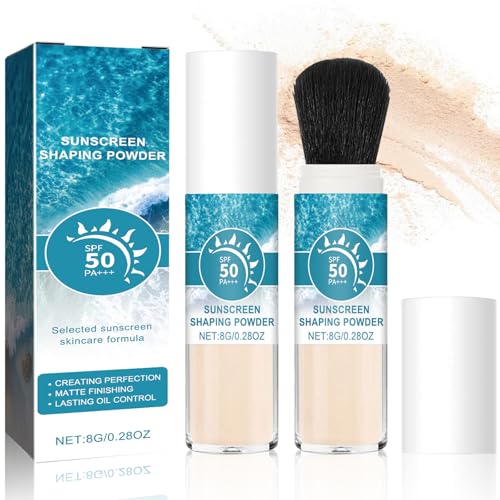 Protector Solar en Polvo Para la Cara con Brocha, 2 Piezas Mineral Sunscreen Setting Powder SPF 50, Control de Aceite, Translúcido, Transpirable y Duradero, Protección Solar para Todo Tipo de Pieles