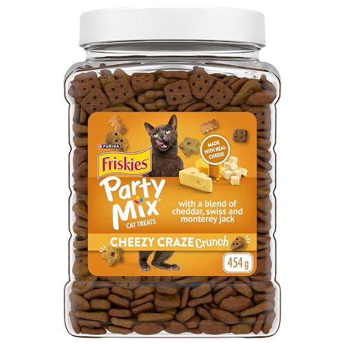 Friskies Party Mix Cat Treats, Cheezy Craze Crunch with Real Cheese - 454 g Cannister (1 Pack)