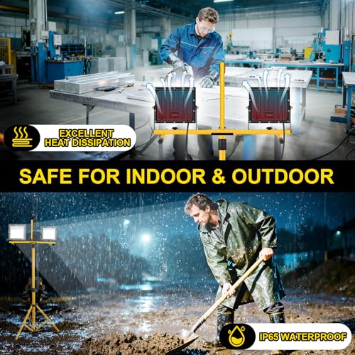 Work Lights with Stand 21000 Lumen, 2 Adjustable Heads Work Lights on Stand, with Adjustable and Foldable Tripod Light Stand for Outdoor Indoor Workshop Garage Construction Site Lighting by RIUVAO - Image 2