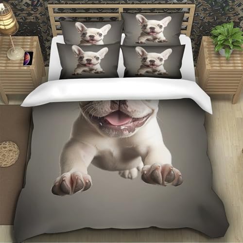 Parure de lit bouledogue français housse de couette chiot mignon en microfibre