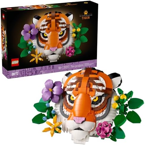 LEGO Art The Fauna Collection – Tiger New Home Housewarming Gift, Office Desk Decor with Decorative Flowers, Building Set for Adults, Buildable Wall Art for Animal and Nature Lovers 31217