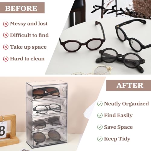 Image of 2 Pieces Acrylic Sunglass Organizer Clear Sunglass Holder with 4 Drawers Glasses Organizer for Women Clear Eyeglass Holder Eyewear Display Case Multiple Pair for Glasses Jewelry Watch Storage