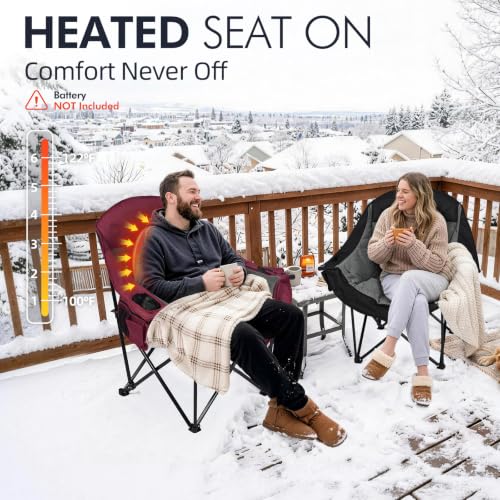Image of Heated Oversized Camping Chair 2 Pack - Heavy Duty Padded Outdoor Chairs
