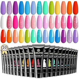 SAVILAND Poly Gel Nail Colors: 20 Colors Nail Extension Gel Kit Bright Rainbow Pink Purple Blue Color Collection Poly Gel Nail Kit for Daily Nail Art DIY Nail Salon Gift for Girls