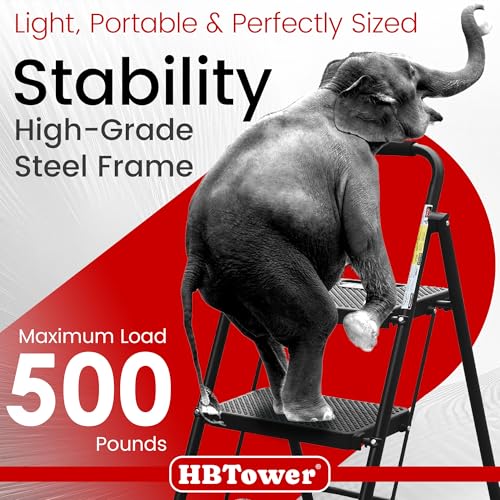 image for HBTower Step Ladder, Folding Step Stool with Wide Anti-Slip Pedal, Stu