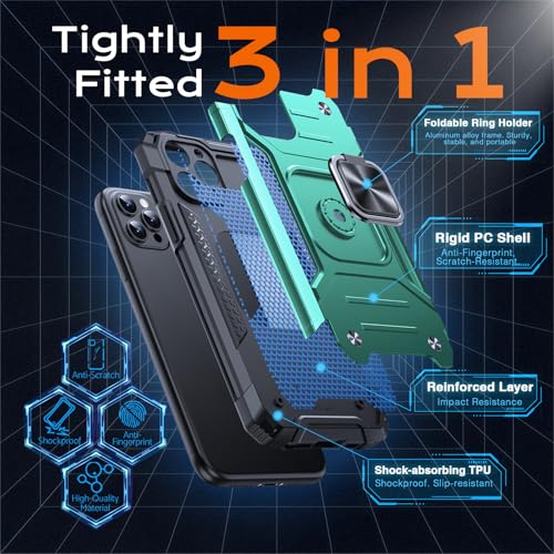 Image of Anqrp Heavy Duty Case for iPhone 11 Pro Case with Enhanced Ring Holder Grip Stand, Military Grade Shockproof Rugged Drop Protective Silicone Hard Slim iPhone 11 Pro Phone Case Cover,Forest Green