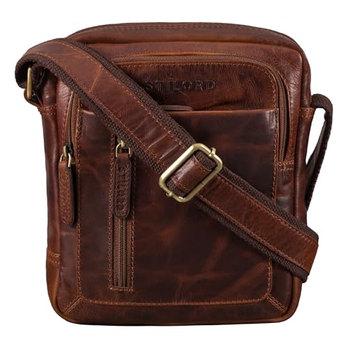 Bolso de hombro de piel para viajes y uso diario STILORD Jaime bandolera pequeña de cuero marrón