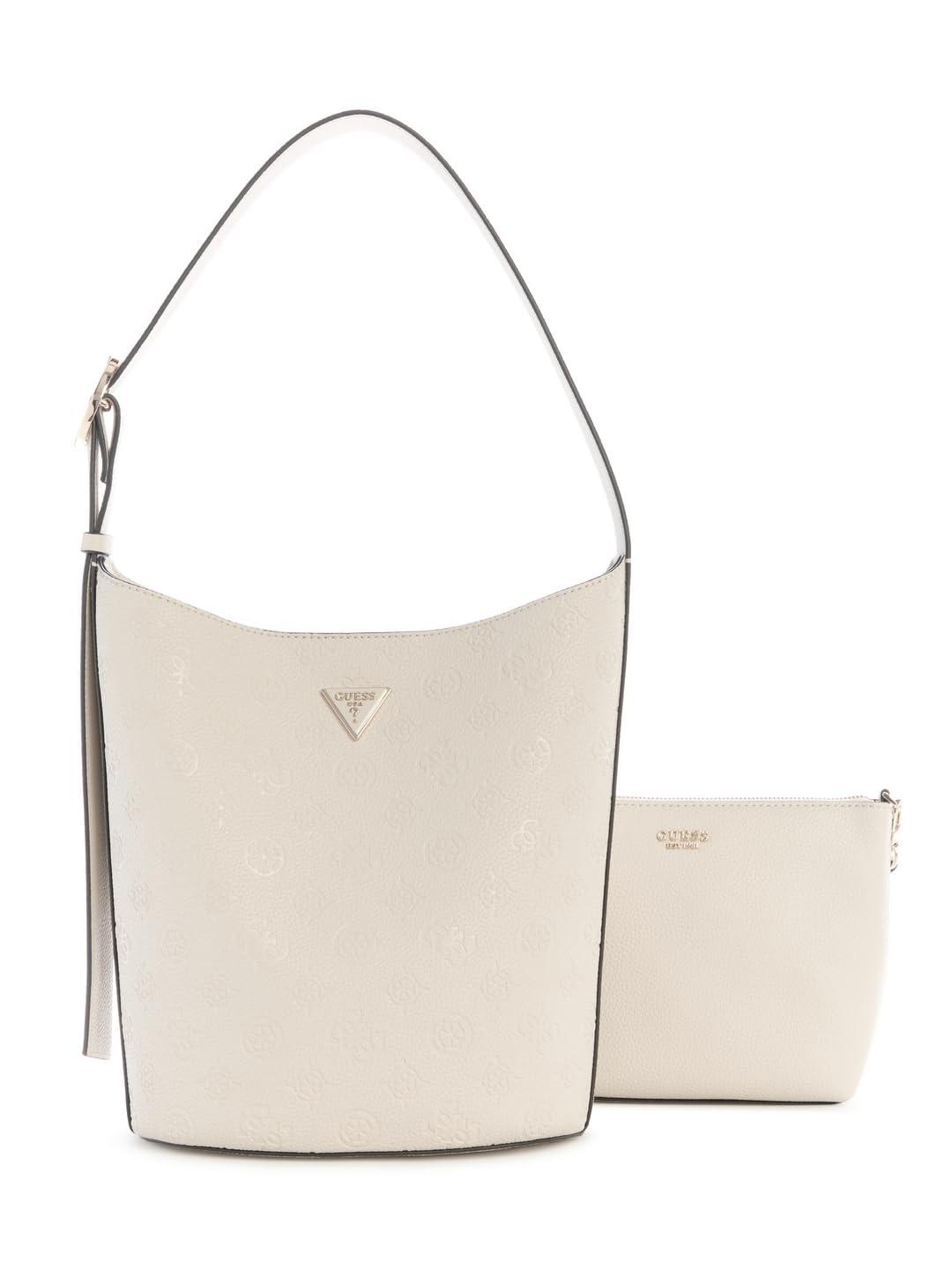 GUESS Schultertasche Utensilientasche Cresidia II Bucket Bag Bone Logo creme