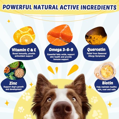 Omega 3 for Dogs with Salmon Oil, 120 Chewable Fish Oil for Dogs Skin and Coat – Dog Allergy Relief, Hot Spot Treatment, Anti Shedding, Hip & Joint Support with EPA & DHA, Biotin, Vitamin E Omega 3 for Dogs with Salmon Oil, 120 Chewable Fish Oil for Dogs Skin and Coat – Dog Allergy Relief, Hot Spot Treatment, Anti Shedding, Hip & Joint Support with EPA & DHA, Biotin, Vitamin E