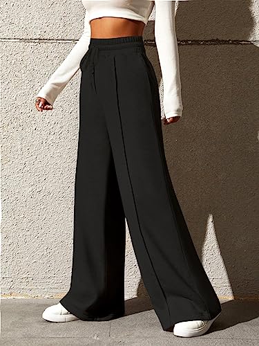 Yousify Wide Leg Sweatpants for Women Casual Elastic High Waisted Drawstring Long Pants with Pockets4