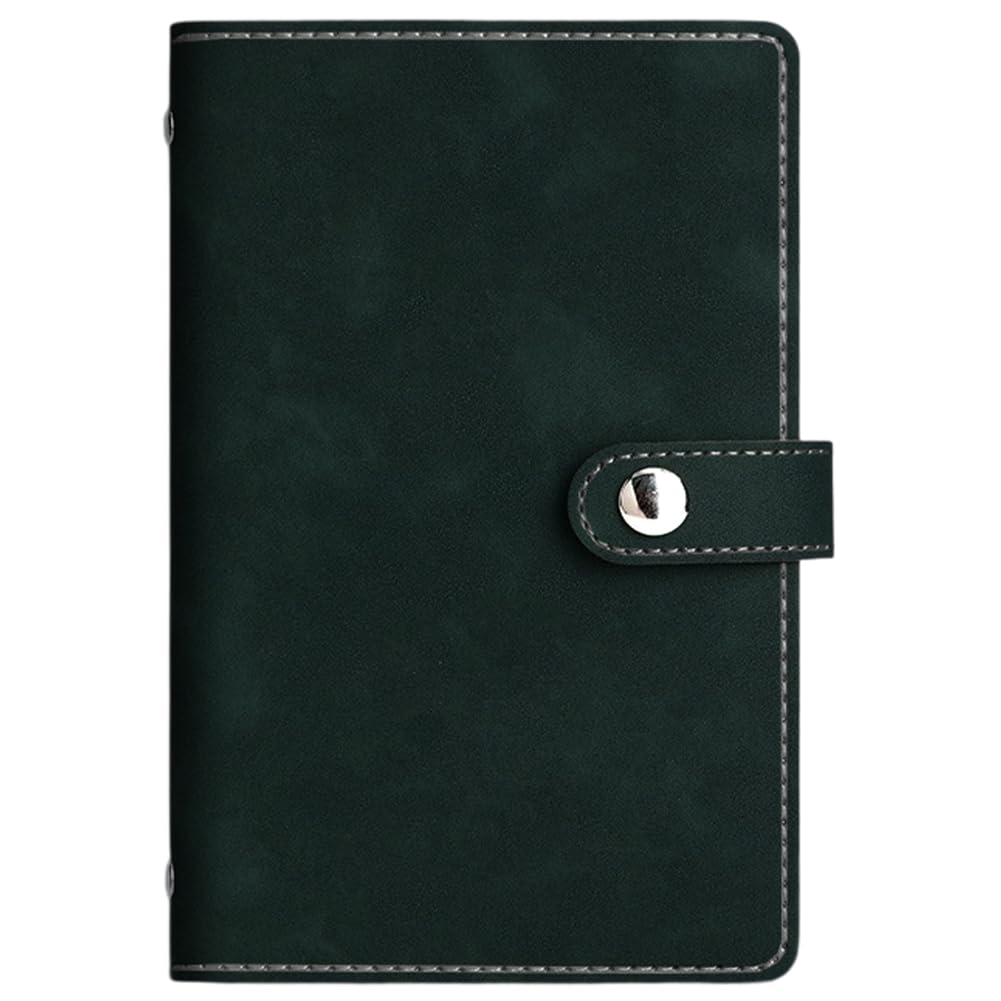 CALFOVERA A6 PU Leather Notebook Binder Refillable 7 Ring Planner Cover with Dividers Pockets Travel Journal Folder Soft Cover Loose Leaf Binder Protector for Meeting Filler Paper Cash (Dark Blue)
