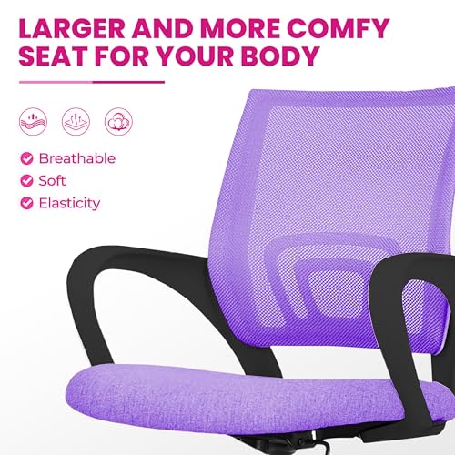 Image of Casa Copenhagen Mesh Mid Back Office /Study /Computer /Revolving /Desk Chair for Work from Home -Metal Base, Height Adjustable Seat - Dark Purple & Black Handle