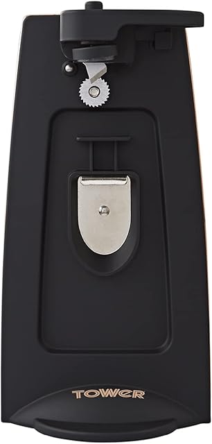 Tower T19031RG Cavaletto 3-in-1 Electric Can Opener with Knife Sharpener and Bottle Opener, Black and Rose Gold