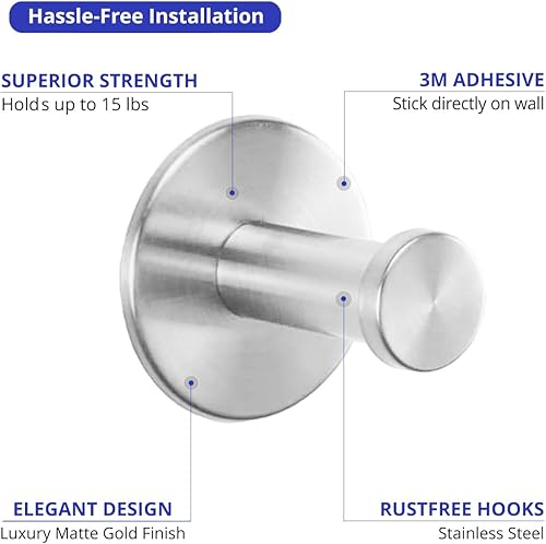 Miniatura 4 de Ganchos de metal adhesivos resistentes para colgar sombreros, herramientas de garaje, accesorios de ducha, juego de 6 perchas de almacenamiento