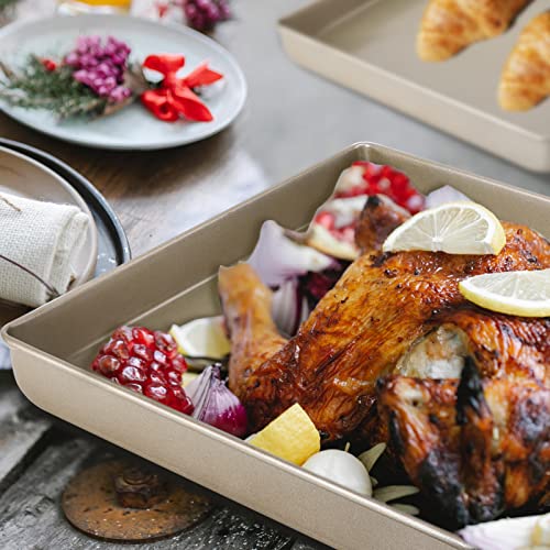 Suice 11X11 Baking Pan, 2Pcs 11" Square Cake Pan Swiss Roll Pan, Heavy Duty Carbon Steel Deep Cooking Sheet Nonstick Baking Pan Toaster Oven Tray Cookie Sheet For Kitchen, Bakery, Brownie, Cookie-Gold #TOP4