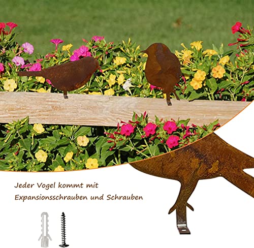 Voarge Rostiges Vögel Deko Rost, Edelrost Metall Vogel Stecker Gartendeko Rostoptik mit Schraubgewinde,für Holz Zaunfiguren Gartendeko (Rostiger Vogel(4))