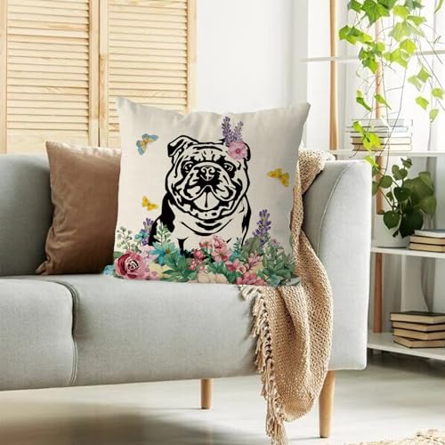 Gagec SPRING DOG-9 Pillow Covers 18X18 Inch English Bulldog Throw Pillowcase Hello Spring Home Sofa Holiday Cushion Case Farmhouse Dog Spring Decorations thumb #3