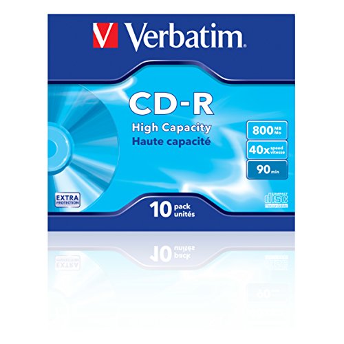 Verbatim CD-R High Capacity - 800MB, 40-fache Brenngeschwindigkeit mit Langer Lebensdauer und Extraschutz, 10er Pack…