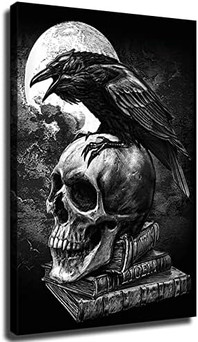 Raven Skull Gothic Edgar Allan Poster wall art wall decor Decor art wall decor Canvas room decor Painting (16x24inch-Framed)