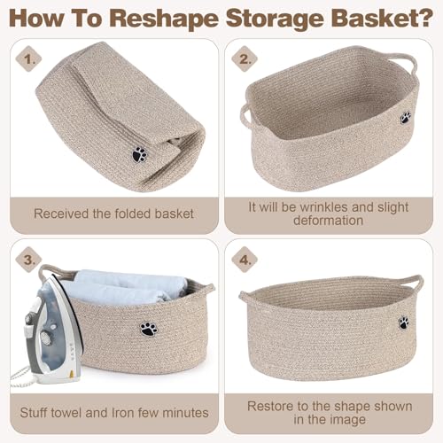Image of Optish Dog Toy Basket, 30L Toy Box and Bin for Dog Cat Storage, 19.7 inch X 11 inch X 7.9 inch Large Woven Rope Basket for Blankets, Living Room, Bedroom, Brown