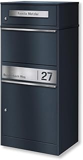 Metzler Paketbox, Briefkasten mit großem Paketfach in Anthrazit, personalisierte Paketbox für draußen, Standbriefkasten mit Paketfach, Paketkasten, Postbox mit Gravur, rostfrei und massiv - Bispo 2