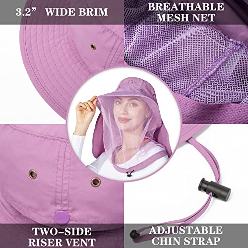 Image of Palmyth Head Net Hat, Sun Hat Safari Hat | UPF 50+, Removable Neck Flap, Water-Repellent, Wide Brim, Adjustable Chin Strap for Fishing and Gardening