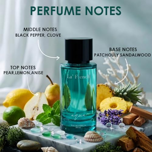 Image of La French Aqua Unisex Perfume 100ml | Eau De Parfum | Long-Lasting Bold Fragrance with Lemon, Patchouli & Clove Notes | Premium Perfume for Men & Women