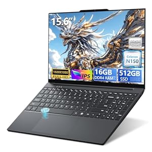Laptop 2025, portátil para juegos de 15.6 pulgadas con procesador N150 (hasta 3.6 GHz), computadora portátil con 16 GB de RAM 512 GB SSD, teclado retroiluminado, desbloqueo de huellas dactilares, Win
