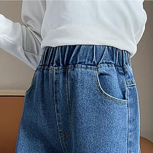 Kids Girls Cute Cherry Print Jeans Wide Leg Baggy High Waist Denim Pants Straight Leg Casual Trouser with Pokets4