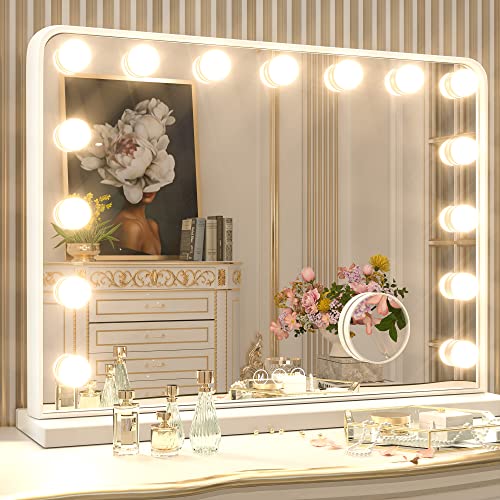 Keonjinn Large Vanity Mirror with Lights, 15 Replaceable Bulbs