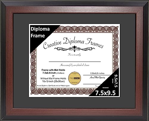 Creative Picture Frames 7.5x9.5 Mahogany Finish Diploma Frame with Black Matting Holds 7.5 by 9.5-inch Documents with Glass and installed Wall Hanger