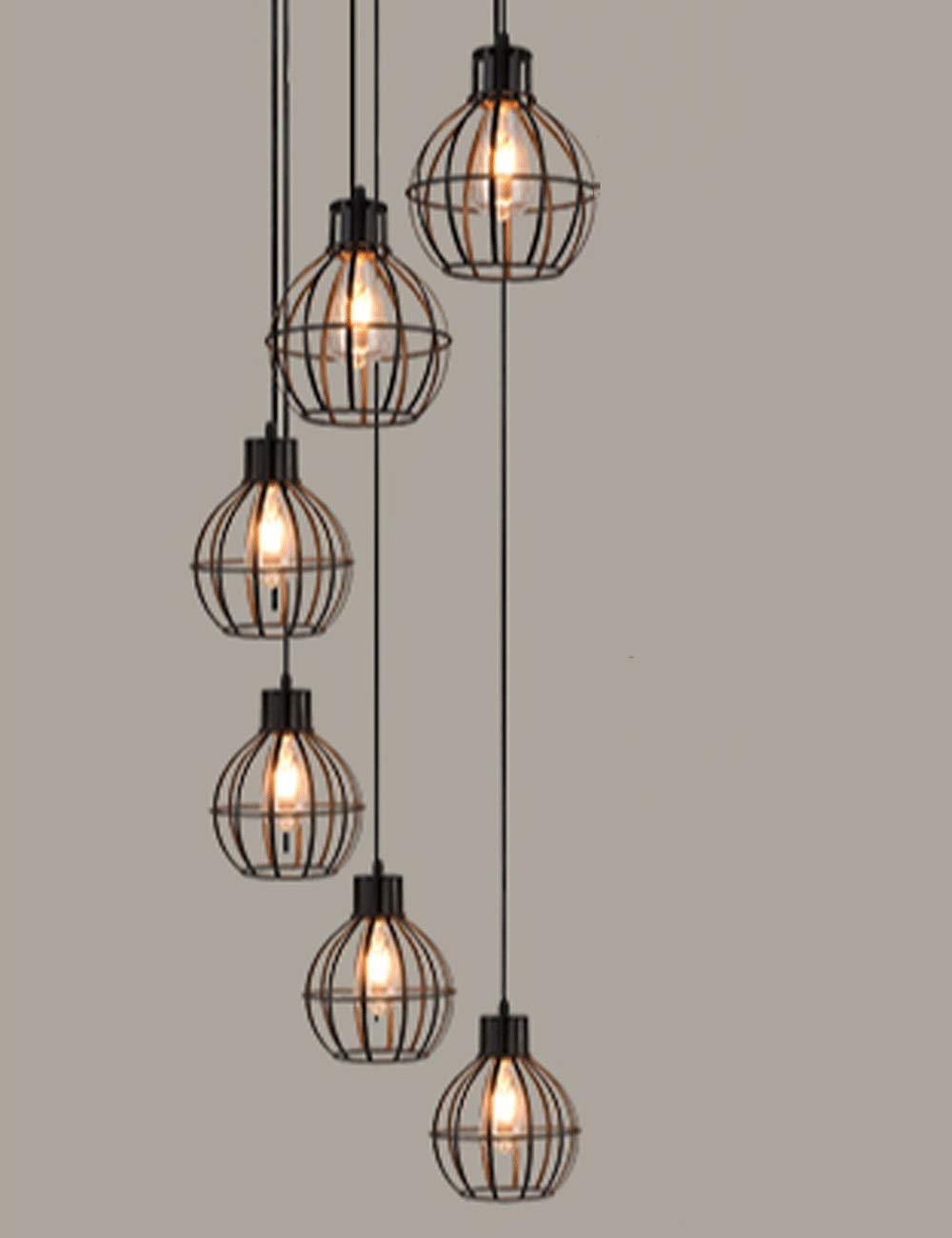 Mopoq6 Lights Retro Industrial Stairs Chandelier Loft Nordic Style Chandeliers Duplex Stair Pendant Light Wrought Iron Long Chandelier Restaurant Living Room Ceiling Lamp Black (Size : A)