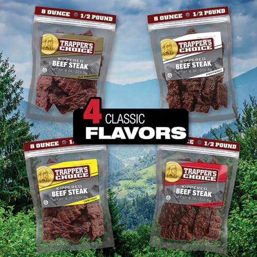 Image of Old Trapper, Trapper's Choice Teriyaki Kippered Beef Steak, Eight-Ounce Individual Package, Savory Sweet Meat Snacks, 10 Grams of Protein and 60 Calories Per Serving (Pack of One)