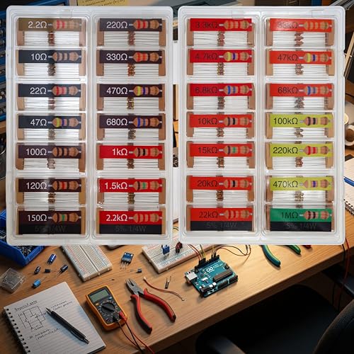 EEEEE 1/4w 28 Values 560pcs with 5% Carbon Resistor Assortment Kit and Electrical Industrial Assorted Set K Ohm Pack for Led Lights (2.2 Ohm - 1M Ohm) - Image 4
