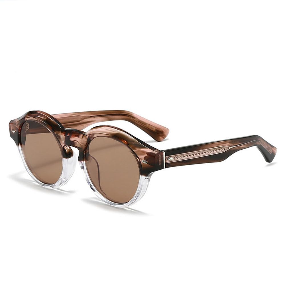 Retro Round Thick Plate Mens Sunglasses Fashion Womens Quality Sunshades Retro Carved Goggles Windproof Glasses UV400 Stripe tea