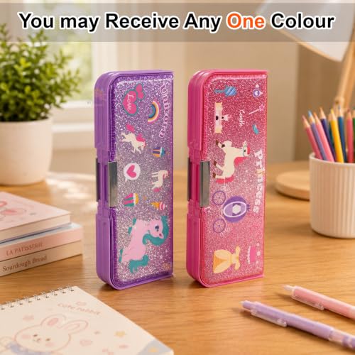 Image of WISHKEY Pencil Box for Kids, Pencil Case for Girls & Boys, Unicorn Glitter Stationery Box with Multiple Compartments, Pen & Pencil Holder, Built-in Sharpener, School Supplies Organizer Multicolor