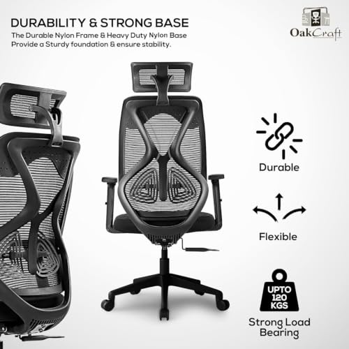 Image of Oakcraft Cyclone Ergonomic Office Chair with Multi-Lock Tilt, Seat Slider, Dynamic Lumbar Support, 4D Adjustable Armrests, 2D Headrest, Breathable Mesh High. (Black, Hurricane)