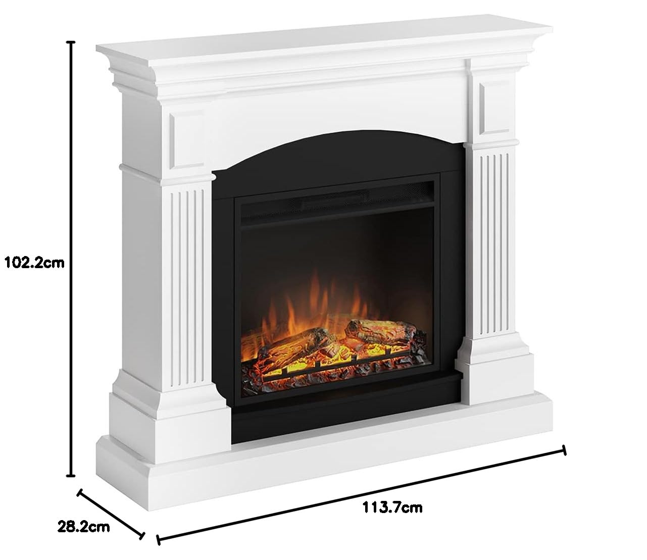 TAGU Magna Camino elettrico con PowerFlame, riscaldamento e termostato, timer 7 giorni, effetto fiamma LED, telecomando (Bianco puro)