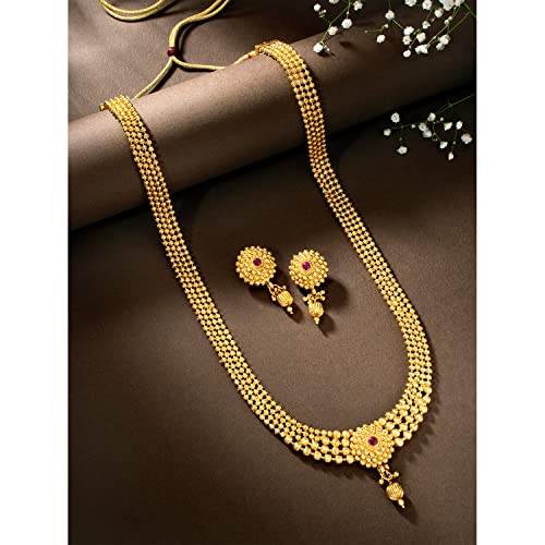 Image of Peora Gold Plated Bridal Jewellery Set with Kamarband Gift for Women Indian Traditional Ethnic Wedding
